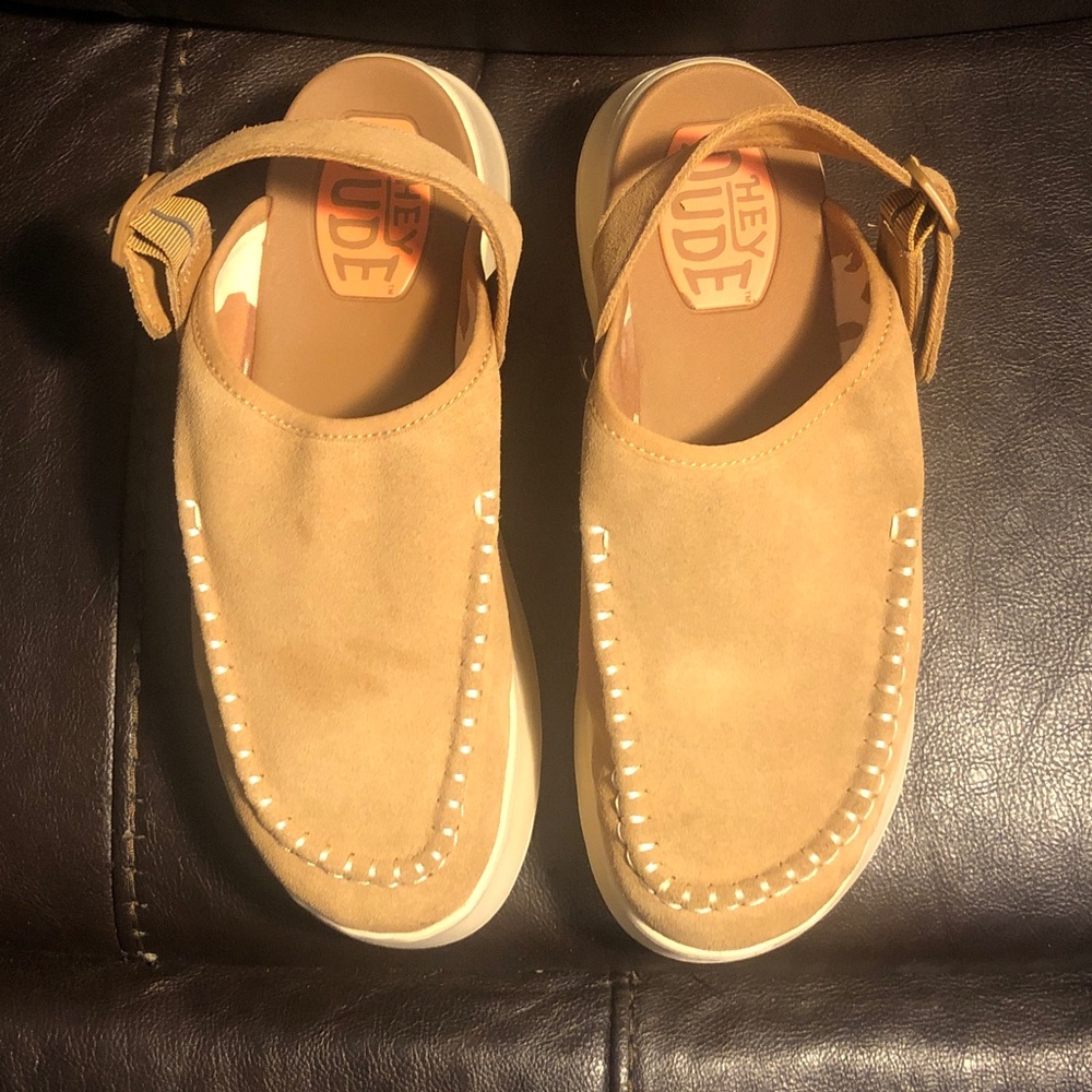 Hey Dude Tan Suede Slingback Moccasin Sneakers
